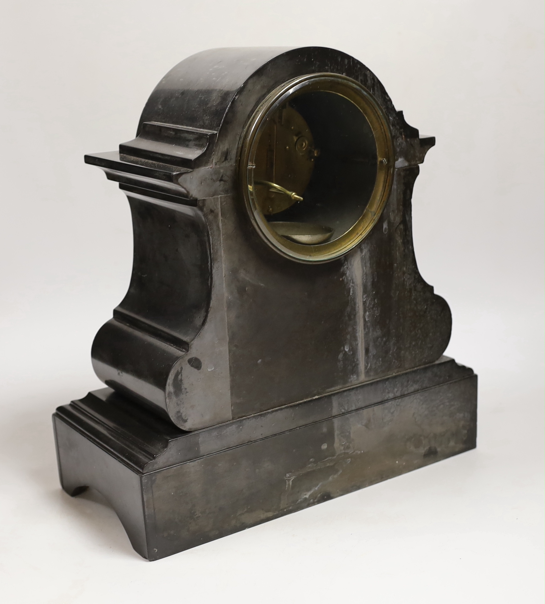 A Victorian black slate mantel clock, 33cm high
